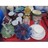 Edwardian Lilac Trio, Sylvac Character Jug, Czech blue glass bowl, etc:- One Tray