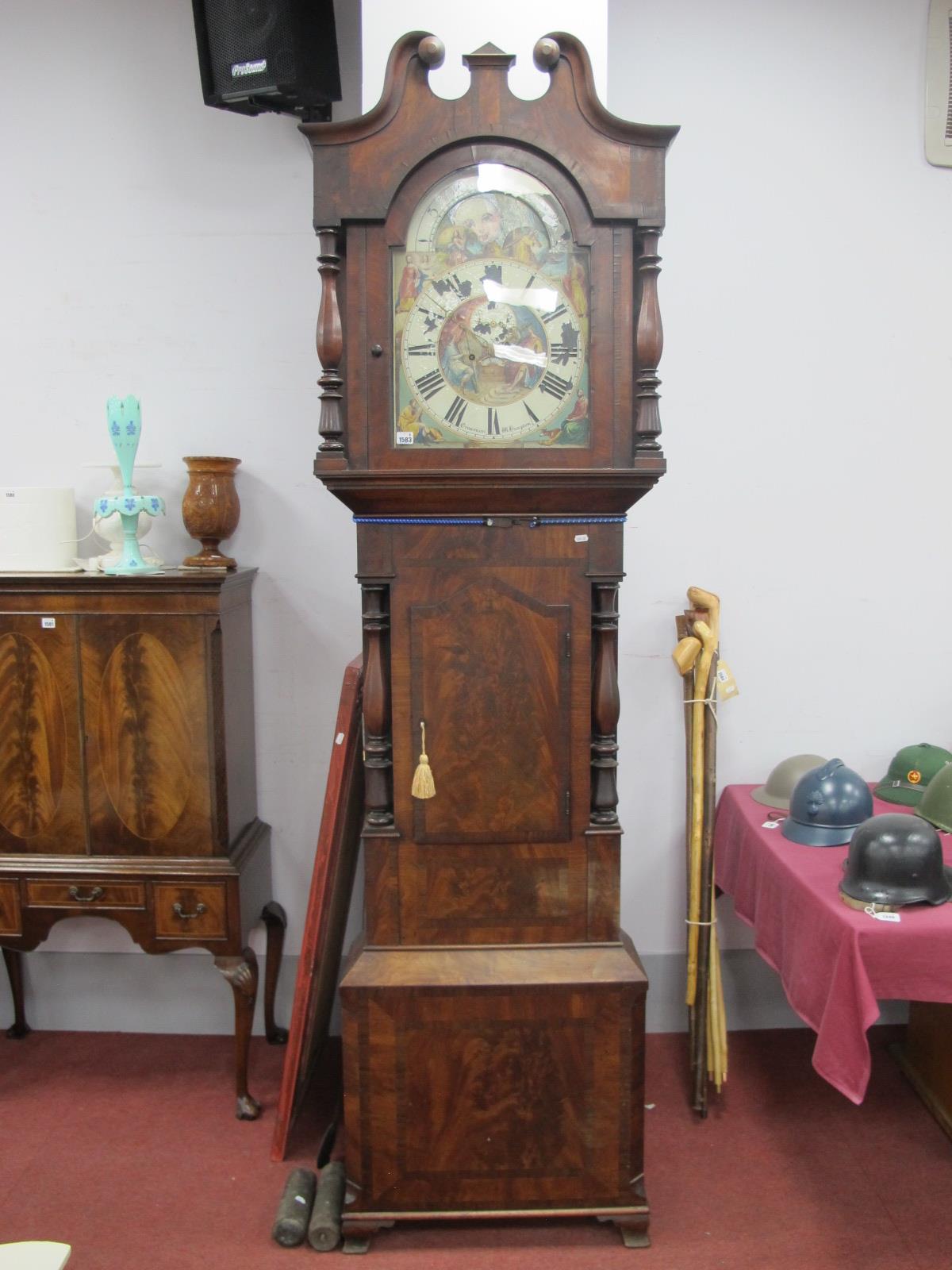 A XIX Century Mahogany Eight Day Moonface Longcase Clock, (Cremoni - Wolverhampton), hood with a