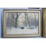L. Steinfeld (XX Century, German School), Two Wild Boar in a Winter Landscape, oil on canvas
