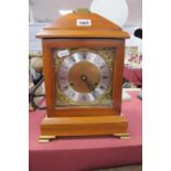 A XX Century Mahogany Bracket Clock by Brian Simpson, Leeds, with brass carrying handle, silver