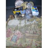 Brassware, wall tapestry, glassware, jewellery boxes, etc:- Three Boxes