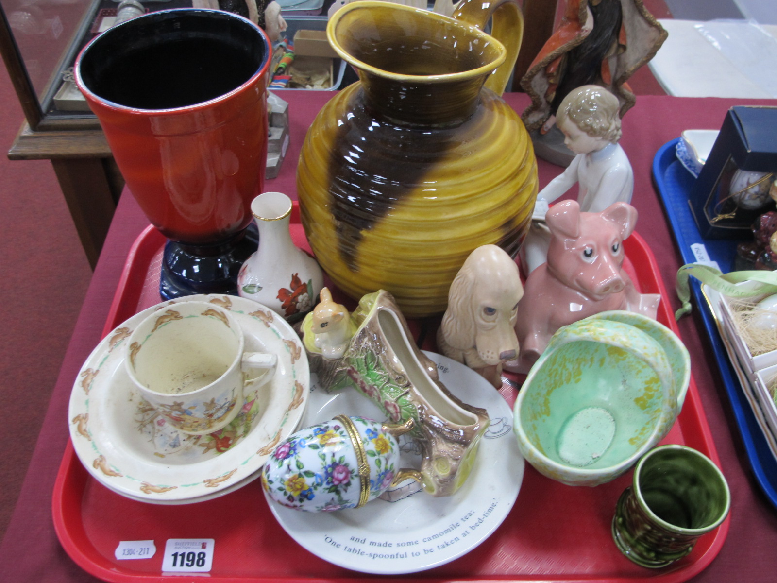 Sylvac Vase, Sylvac jug, Wade pig, etc:- One Tray.