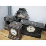A Late Victorian Ebonised Mantle Clock, of architectural form, the white enamel dial with Roman