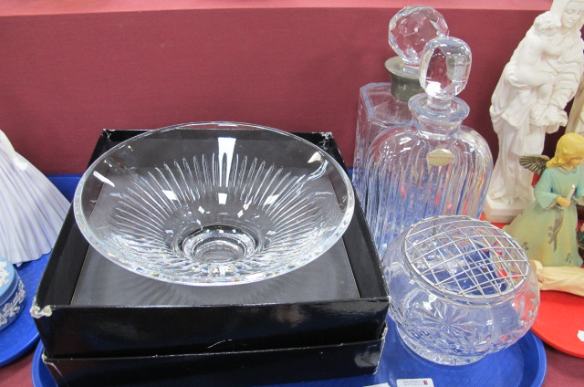 Atlantis Decanter as a Car Radiator, whisky decanter, Doulton rose bowl, lead crystal fruit bowl:-