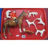 Beswick Huntsman, Sporting Red Jacket, on horse (damage), five hounds (two damage), and fox.