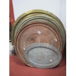 Indian Circular Brass Wall Plaque, with copper heart insets and central silver panel featuring