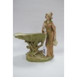 Royal Dux Posy Holder, circa early XX Century as a shell supported by tree trunk, with female figure