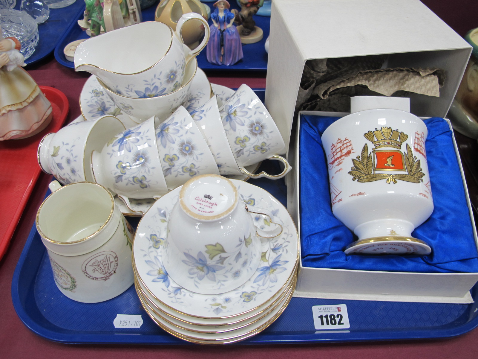 Coalplort John Bibby Goblet. Colclough tea ware, Winton Coronation mug:- One Tray.