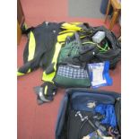 Diving Equipment, including Beaver and Oceanic boots, Dolphin and other wet suit, breathing mask,