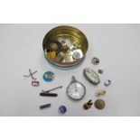 Enamelled Badges (8), including 'Up The Wolves', 'Hockey', 'Prefect', 'Joe 90', in tin; pocketwatch,