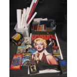 Action Annual 1977, 1978, other books, posters, Adam Ant, Marilyn Monroe, David Bowie:- Two Boxes