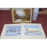 P Henderson, Mountain Landscape, oil on board circa 1970's, signed lower left, 29 x 39cm, two winter