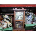 Character Jugs, Oriental figures, glassware:- Two Boxes together with a Highlands 31 Day Wall Clock,