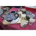 Silver Napkin Ring, silver cocktail spoons, plated three piece tea service, plated basket, etc:- One