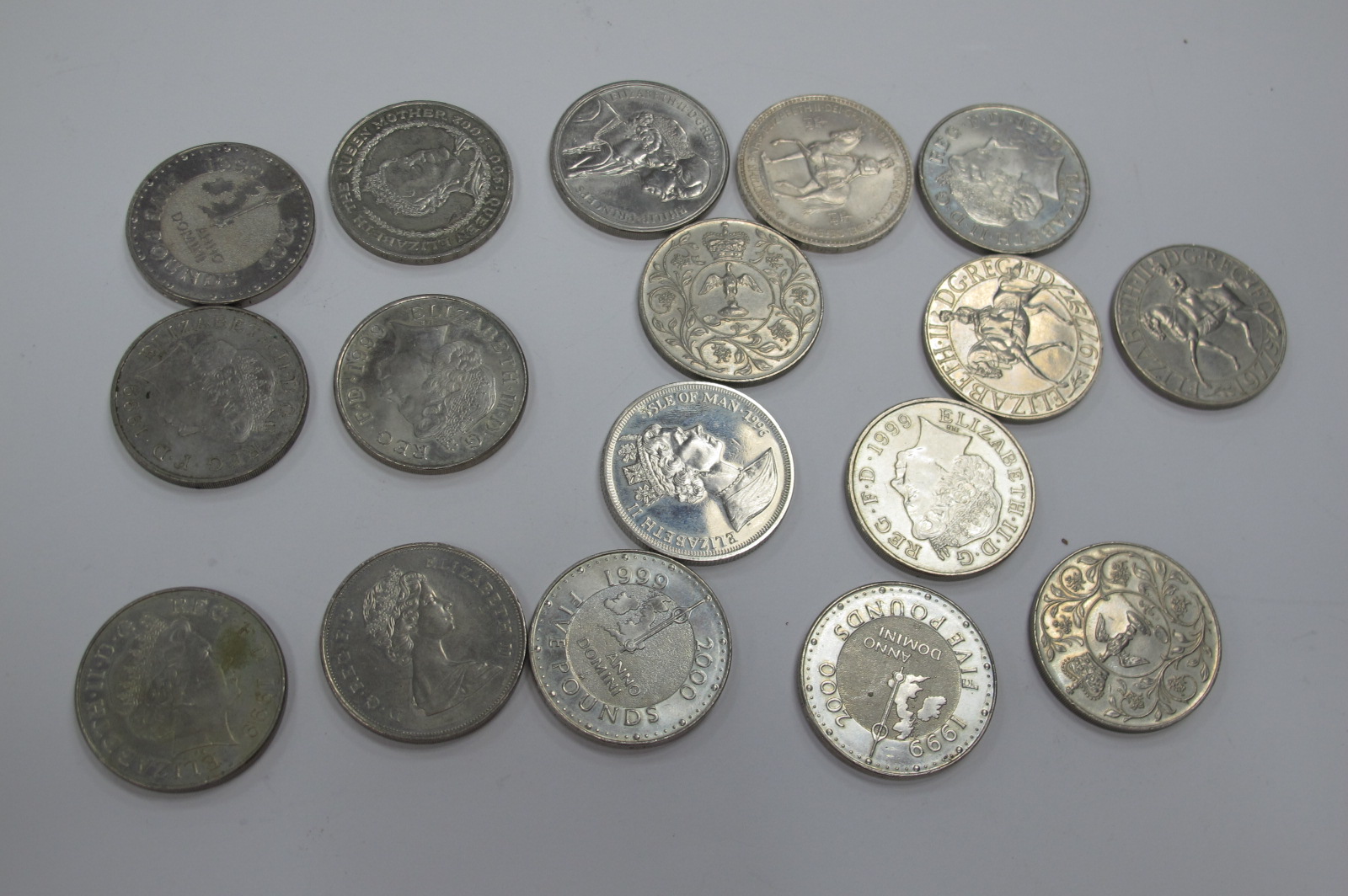 Ten £5 Coins, including Princess of Wales; seven crowns.