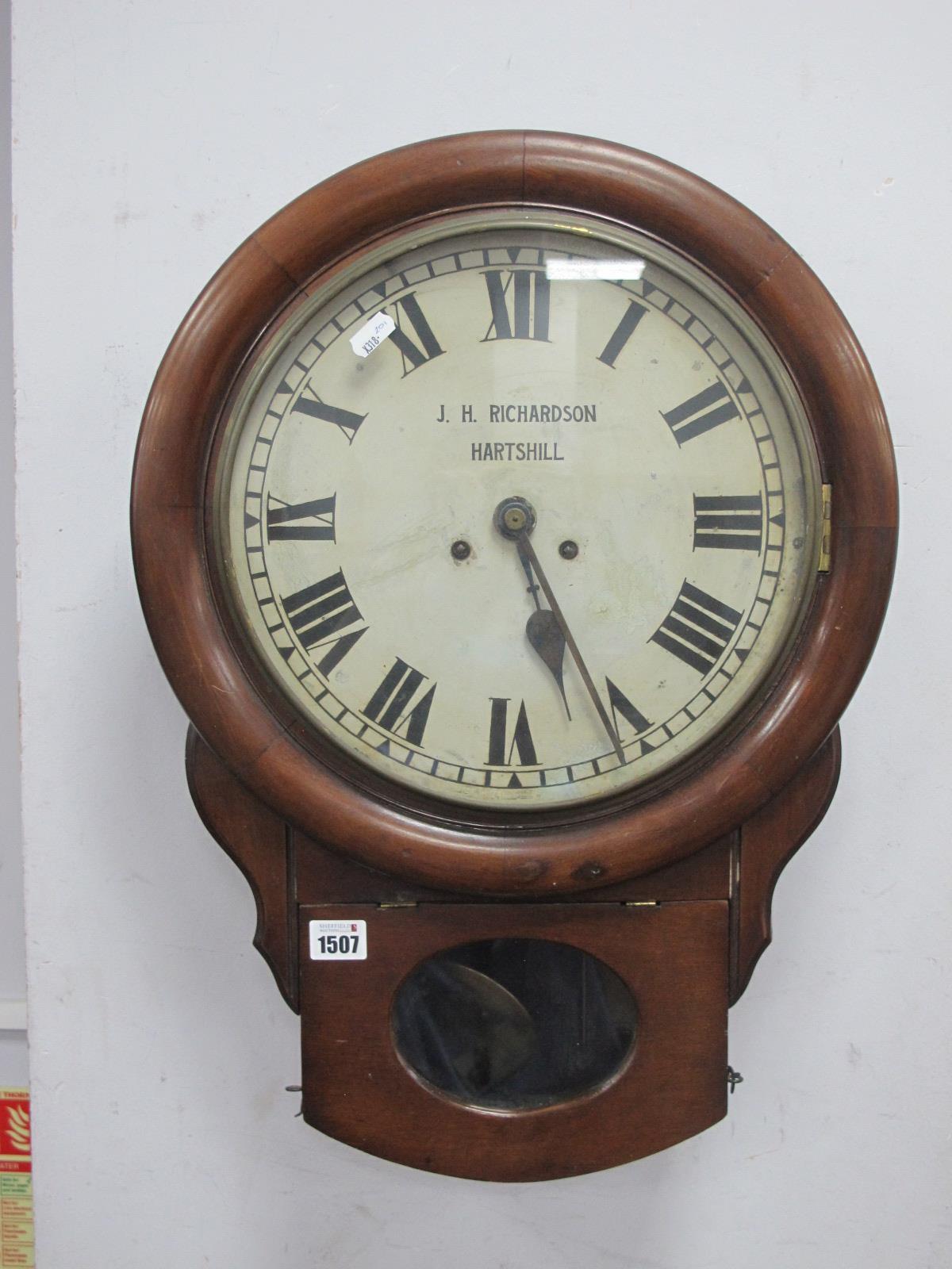 An Early XX Century Mahogany Wall Clock, by J.H. Richardson, Hartshill, with white dial and Roman