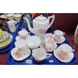 Shelley Coffee Service, pattern No 2223, with flowers and butterflies and pink rims,, fifteen