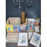 Watson Autograph Cricket bat, small Gradidge bat, film annuals, prints, etc:- One Box