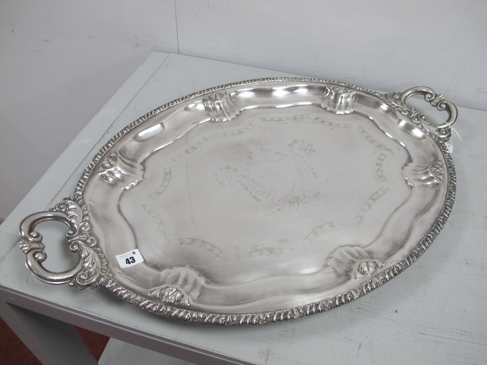 A c.Late XIX Century Barnett Henry Abrahams EPNS Twin Handled Plated Tray, of oval form with