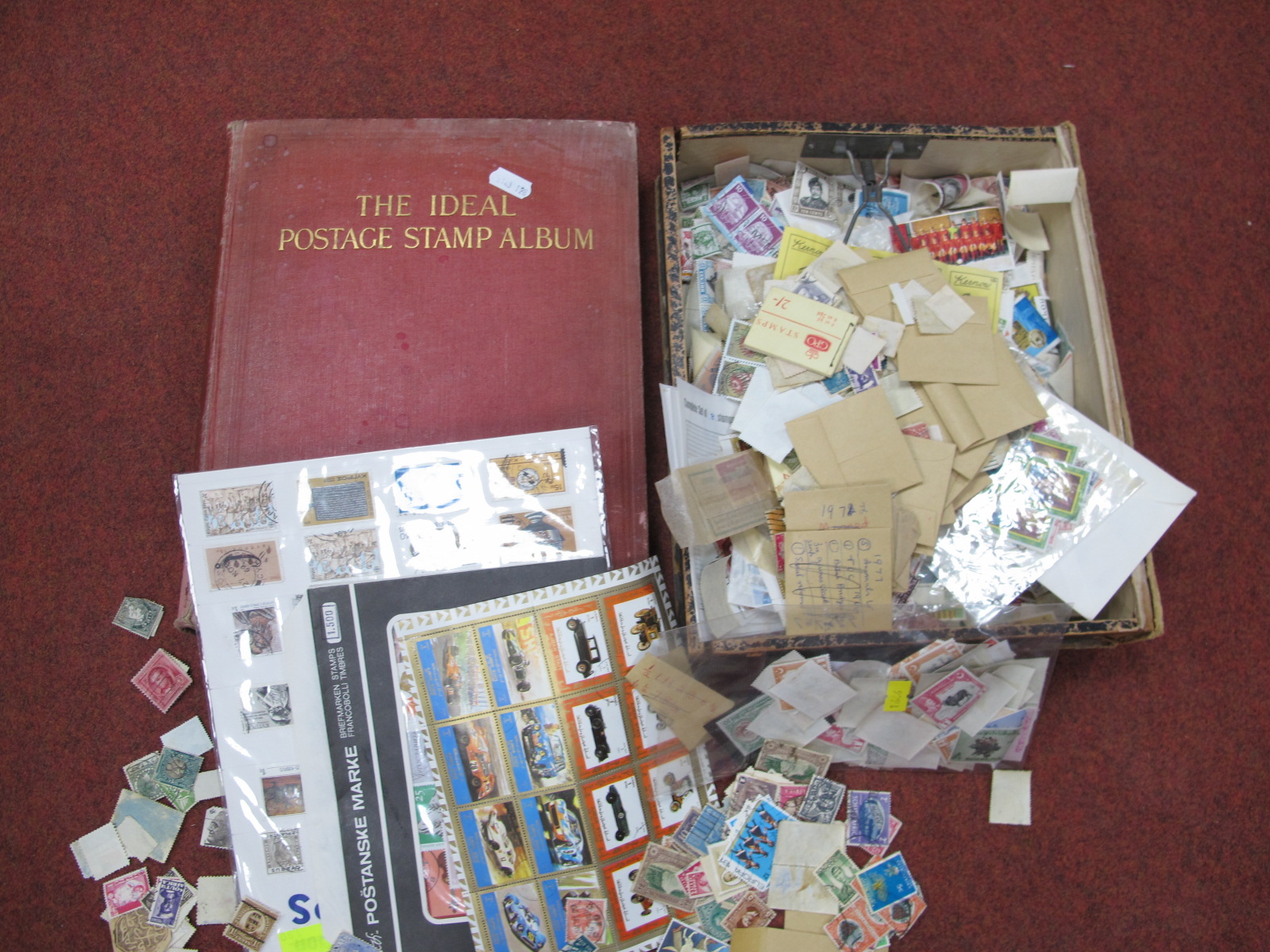 World Stamps, in packets, loose in box and sparsely mounted in an 'Ideal' album (no British