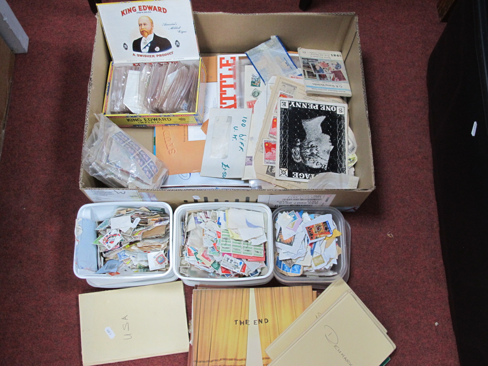 A Carton Containing a Number of Post Office Advertising Posters, Mint and Used Stamps, in tubs,