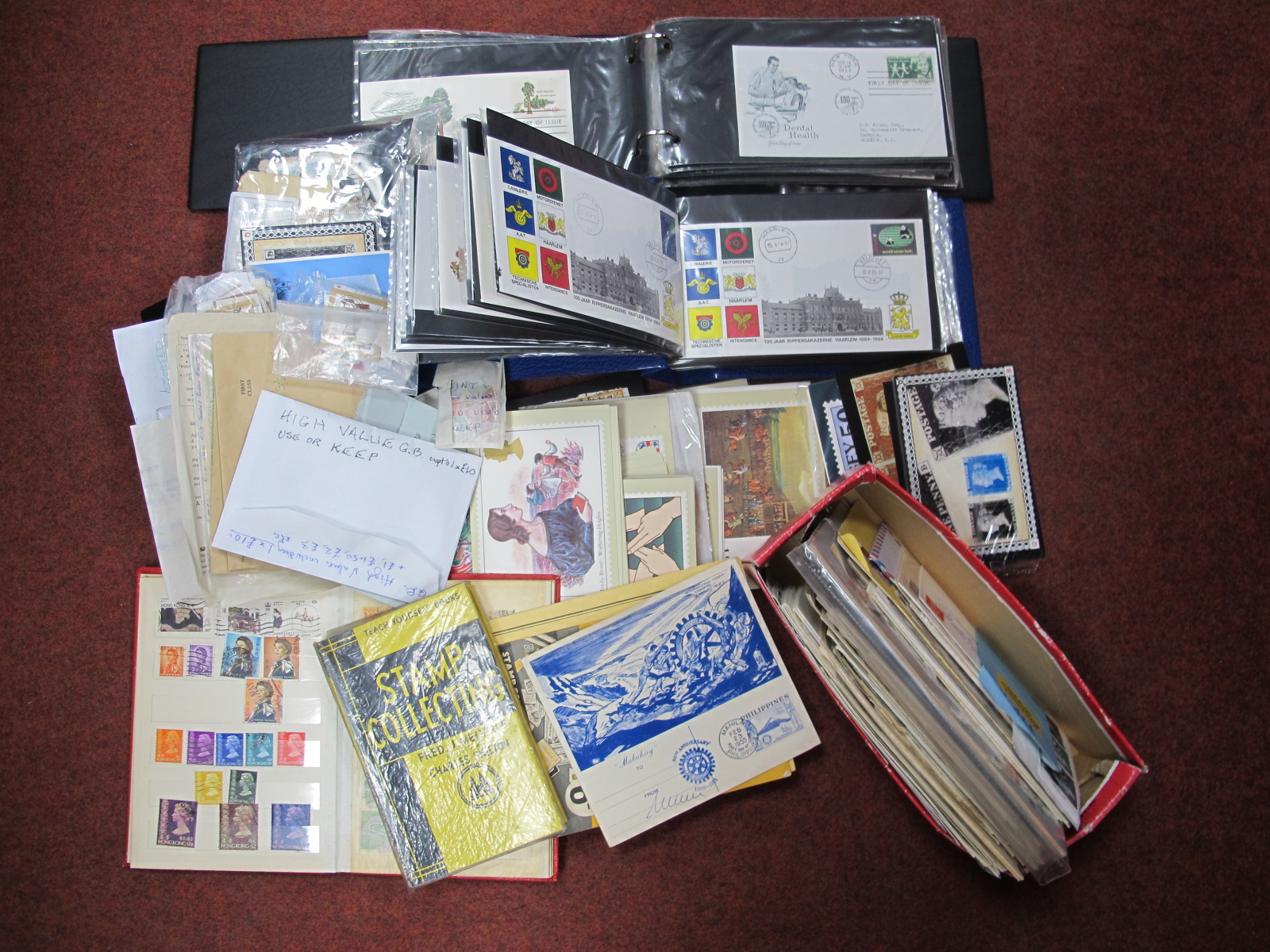 A Box Containing Mixed G.B Commonwealth and World Stamps, Covers and Albums.