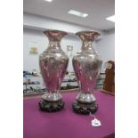 A Pair of Chinese Baluster Vases, each detailed with waterside dwellings, figures and boats, with