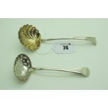 A Victorian Hallmarked Silver Sifter Spoon, Messrs Barnard, London 1882, with gilt pierced bowl;