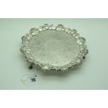 A Hallmarked Silver Presentation Card Tray, Ebenezer Coker, London 1763, of shaped circular form