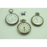 Two Openface Pocketwatches, both with unsigned white dials, Roman numerals and seconds subsidiary