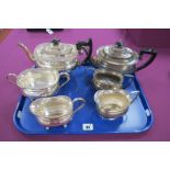 A Mappin & Webb Plated Three Piece Tea Set, each of semi reeded form, the teapot engraved "