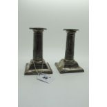 A Matched Pair of Victorian Hallmarked Silver Column Candlesticks, HH, Sheffield 1888, 1889, each