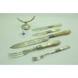 A Victorian Hallmarked Silver and Mother of Pearl Serving Knife and Fork, Birmingham 1867;