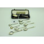 A Hallmarked Silver Christening Spoon, in a fitted case; together with a set of six hallmarked