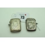 Two Hallmarked Silver Vesta Cases, both with allover engraved decoration (dents). (2)