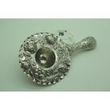 A Decorative Hallmarked Silver Tea Strainer, SB&Co Ltd, F import mark, London 1900, also