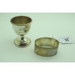 A Hallmarked Silver Napkin Ring, initialled; together with a hallmarked silver egg cup (same