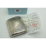 A Hallmarked Silver Cigarette Case, engraved "M to J Xmas 1912" (100grams).