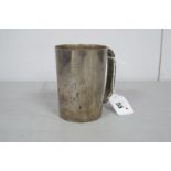 A Hallmarked Silver Mug, of plain tapering cylindrical form, monogrammed and dated "Sept 28-1909" (