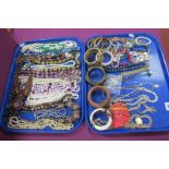 Assorted Costume Bead Necklaces, imitation pearls, bangles, etc :- Two Trays