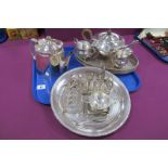 Assorted Plated Ware, including two hallmarked silver decanter labels 'Whisky' 'Sherry', tea