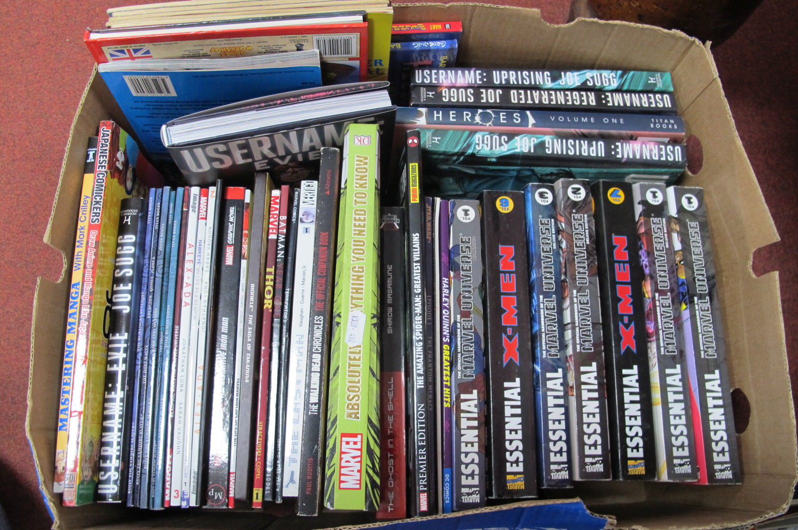 In Excess of Forty Hard and Soft Cover Comic Books, Manga literature to include Essential Marvel