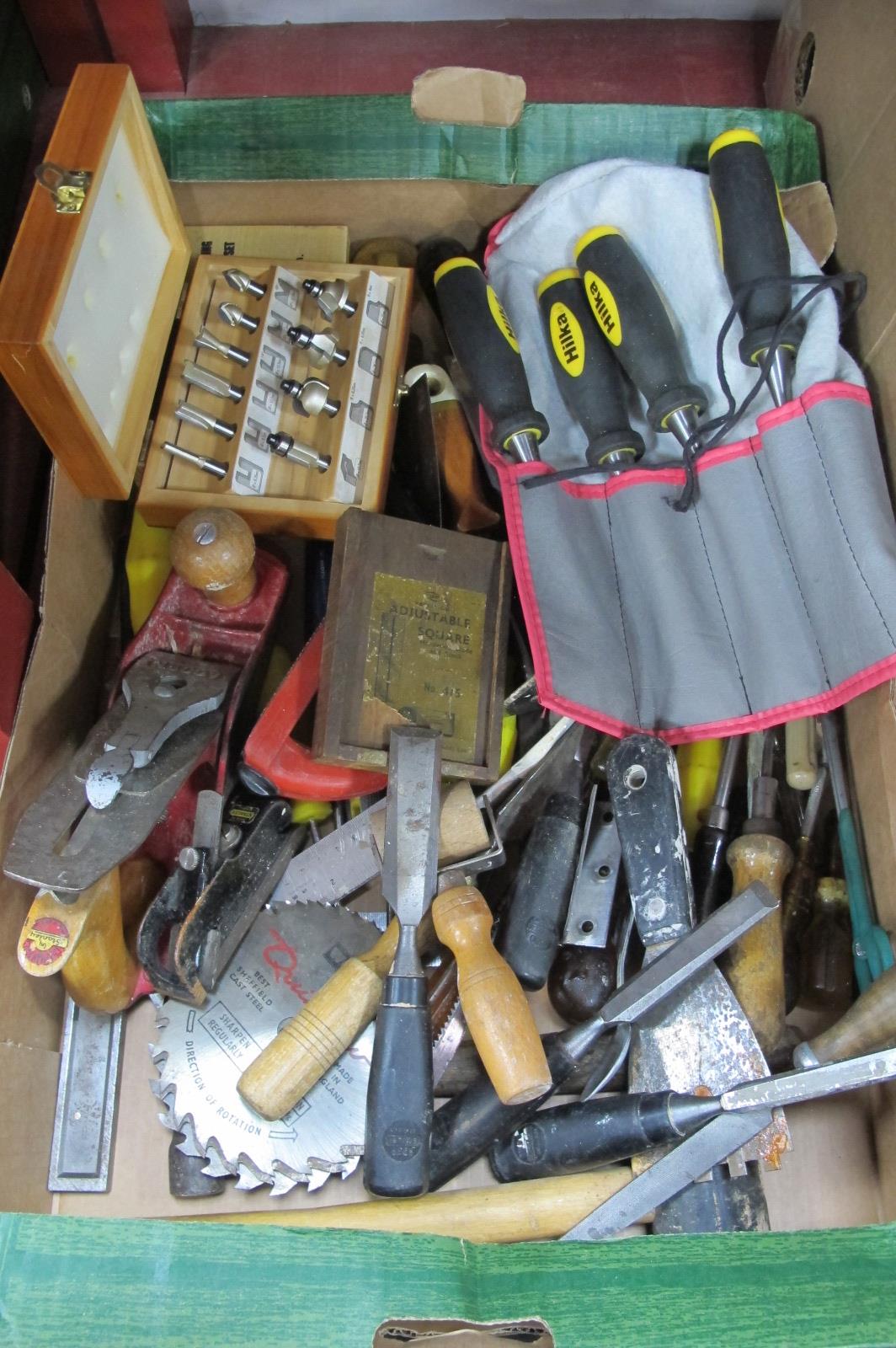 Woodworkers Tools, including Forstner, drill bit set, router bits, Acorn plane, circular saw,