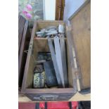 Drill Bits, steel rulers etc, in a tool box.