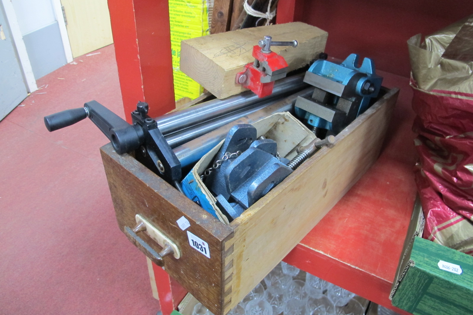 Metal Smith Sheet Metal Bender, two bench vices, Paramo cramp heads.