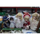 Three Leonardo Collectors Porcelain Dolls, Adel, Hattie, Amy, and two other dolls with porcelain