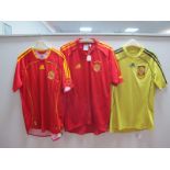 Football Shirts - Spain, by Adidas, two red home plus one gold away,size SM (3).