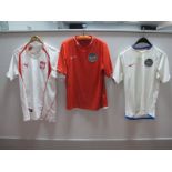 Football Shirts - Russia, Nike red, white. Puma Poland white circa 2004-6 size 34/36 (3).
