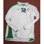 Alan Quinn Republic of Ireland White Match Shirt by Umbro, numbered '12' to front and back, size XL,