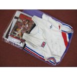 Sebastian Coe - White Cotton Running Vest, by Adidas, size 6/7 L, with blue and red diagonal stripe,